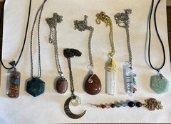 Lot of 9 Misc Stone Crystal Pendant Necklaces W/ Chains Chakra Magical