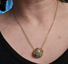Minimalist Turquoise Pendant Necklace Artisan Made 18 In Gold Tone Chain