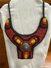 Vintage Tibetan Beaded Necklace with Cowry Shells & Matching Cuff Bracelets