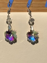 HOLIDAY SALE**HANDCRAFTED FACETED AUSTRIAN AURORA CRYSTAL SNOWFLAKE EARRINGS.sil