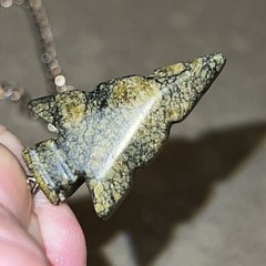 Arrowhead Serpentine Type Stone Pendant Green Natural Matrix Brass Chain Olive