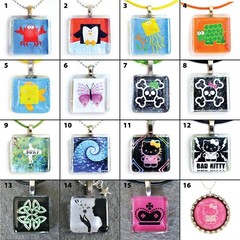 Fun Glass Tile Pendant Necklace Jewelry Wearable Art Design #1-16