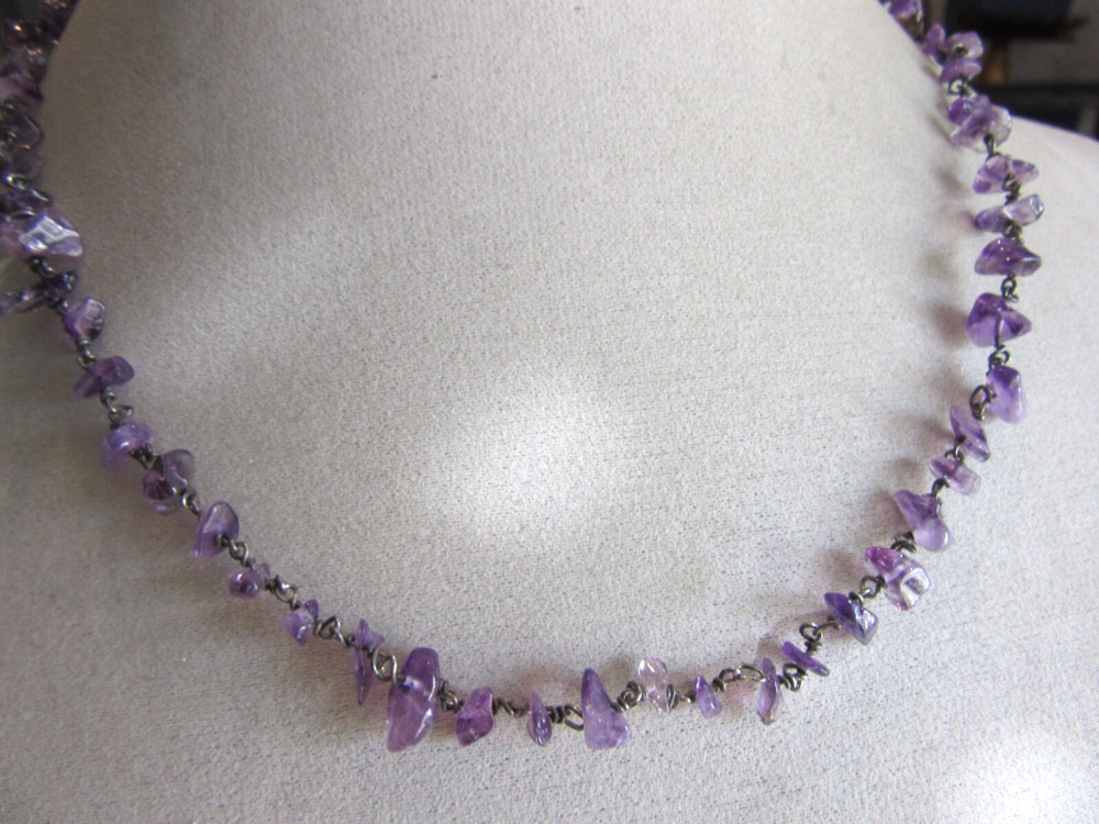Wired Amethyst chips necklace with hook clasp – 18″ long