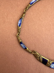 Artisan Handcrafted Blue And Gold Tone Boho Vintage Necklace 16″