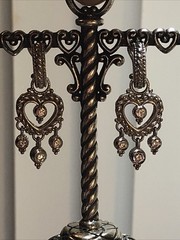 37. Judith Ripka 925 Sterling Half Hoop CZ Dangle HEART Omega Back Earrings 38mm