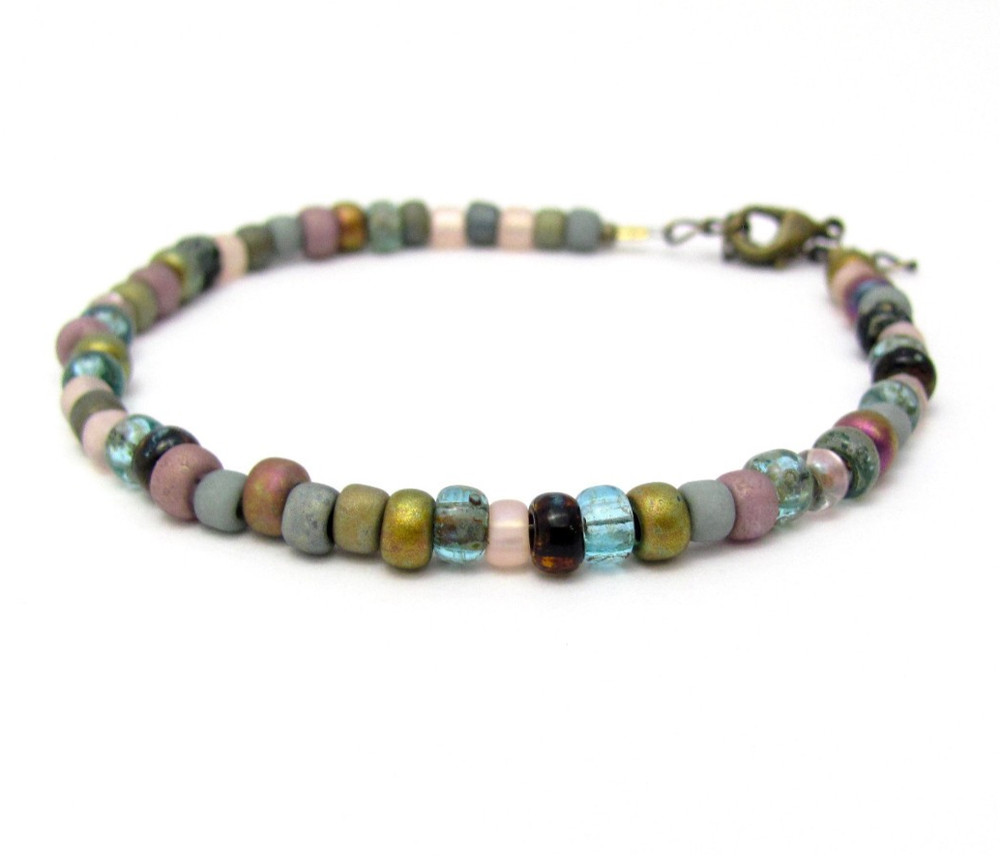 Rainbow Bracelet Seed Bead Mixed Light Color Glass Hippie Love Bead Romancecore