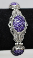 Sarda Bali Purple Coral 925 Sterling Toggle Bracelet 6.5- 8 Rare Unique Handmade