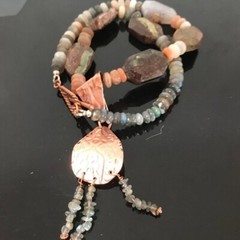 Moonstone Labradorite Boulder Chysoprase Gemstone Copper Necklace Southwestern