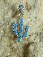 Southwest Saguaro Cactus Sterling Silver Denim Lapis Opal pendant handcrafted