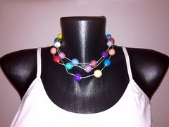 Boho Colored Necklace, Multicoloured Felted Ball Necklace, Pom Pom Necklace