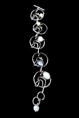 Hammered Sterling Silver Handmade Bracelet with White&Peacock Freshwater Pearls