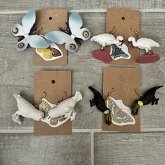 Lot Of 4 Handmade Statement Earrings Birds Butterflies NWT Gifts Unique Fun