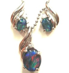 Lightning Ridge Natural Black Triplet Opal Pendant & Earring FREE JEWELLERY BOX