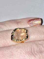 Raw Rose Quartz Stone Ring Gold Plated Adjustable Natural Stone