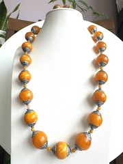Vintage Amber resin beads with Tibetan Silver cap handmade necklace and earrings