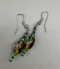 Fine Artisan Handcrafted Silver Beads Dangle Earrings Green Brown Drop