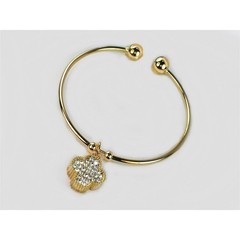 Vintage 4-Leaf Clover Pavé Lucky Charm Cuff Bangle Brac 7″ Real Gold Filled 14K