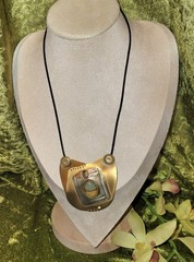 Handmade 16″Artisan Mixed Metal Pendant Necklace On Blk Cord Copper Brass Silver