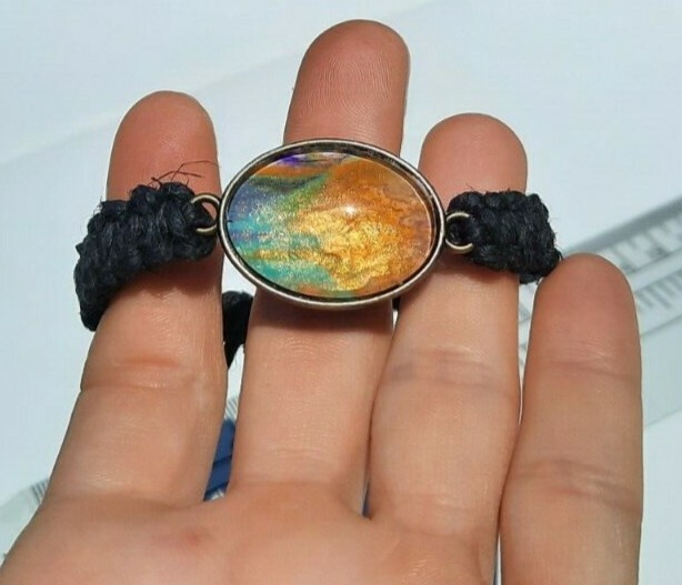 TEAL and ORANGE! Black Organic Hemp Square Knot Bracelet 1/3″ thick beaded end