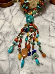 NATIVE AMERICAN TURQUOISE TREASURE Gemstone Lariat Necklace & Sterling Clasp