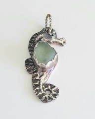 Seahorse Genuine Seaglass & Fine Silver Artisian Pendant. Handcrafted & Signed