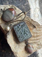 Shirley Price Signed Artist Made Sterling Sig. Pearl Jadeite Jasper Lg Pendant