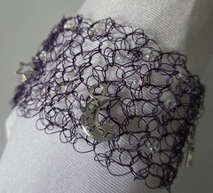 Purple Moon & Star Statement Bracelet Handmade Wire Jewelry 43 Beads W069