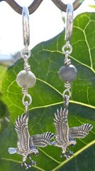 Handmade Labradorite Gemstone Earrings with Sterling Silver Eagle Charms