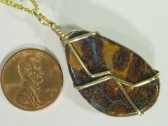 BUTW 14k Gold Fill Wrapped 20mm x 45mm australian boulder opal pendant 2634D