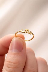Hebrew Ring 14k Solid Yellow Gold Band Women Stackable Jewish Word