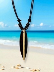 Handmade Wooden Surfboard Necklace Brown Pendant Adjustable Cord Surfer Beach