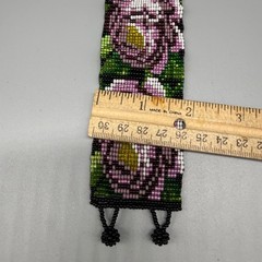 Handcrafted Beaded Bracelet With Purple Floral Design & Adjustable Loop Closures