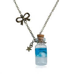 Pearl in the Glass Necklace Miniblings 80cm Bottle Bronze Glows in the Dark