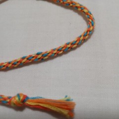 Handmade Friendship Bracelet Orange, Yellow, Red Orange & Baby Blue Round NWOT