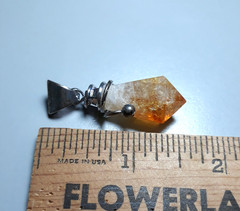 Handcrafted Citrine Crystal Pendant • Faceted Point Silver‑Tone Mount • Artisan