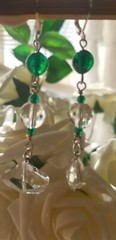 Vintage Elements Quartz and green glass Earrings dangle drops 1/2 in. leverback