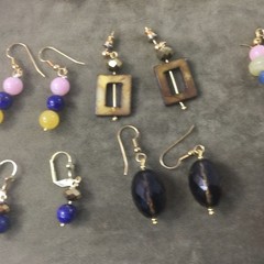 Handmade Dangle Earrings Agate Smoke Quartz Hematite Brass Mixed Beads 12 Pairs