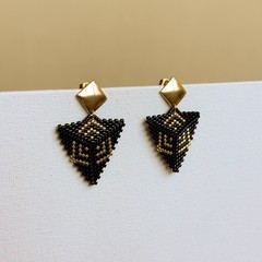 Handmade Miyuki Seed Bead Stud Earrings, Triangle Art Deco Geometric Earrings