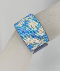Beaded Cuff Bracelet Cloud Design Lt Blue Lining 1″ wide