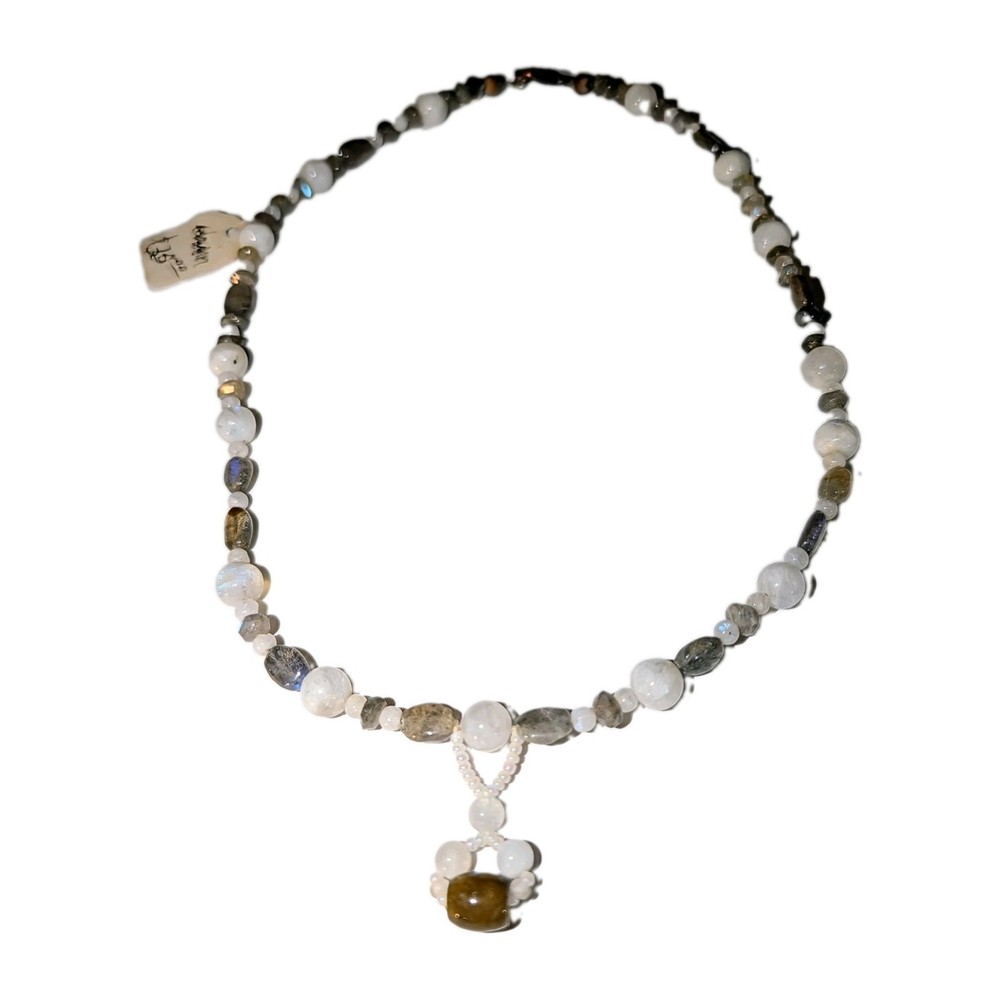 Labradorite Rainbow Moonstone Necklace Beaded Jewelry Tucson Gem Mineral Show A+