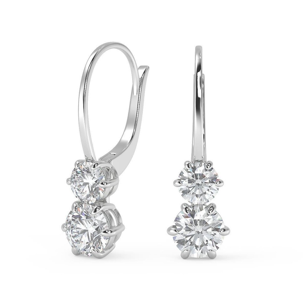 3 Ct Round Cut 6 Prong Stacked Diamond Earrings VS1 D Leverback