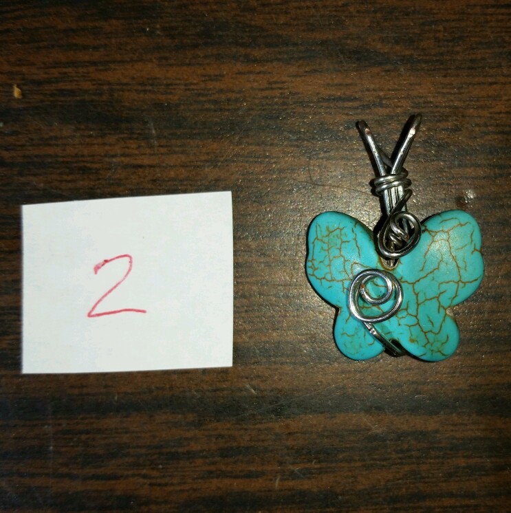 Stabilized Turquoise Hand Wrapped Butterfly Pendant #2