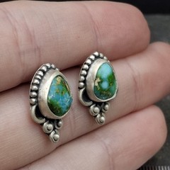 Sonoran Gold Turquoise Sterling Silver Stud Earrings Southwestern Native Style