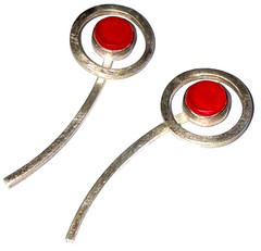 AMY FAUST STERLING SILVER & GLASS POST CUBIST STUDIO ARTISAN PIERCED EARRINGS