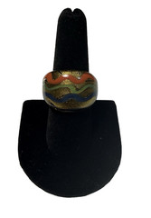 Artisan Glass Ring Made in India Size 7.5 Blue Red Green Wave