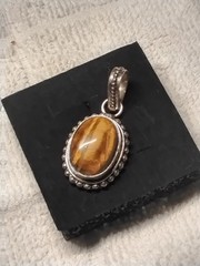 Handmade Tiger’s Pendant. Bezel Set In Tarnish-Resistant Rhodium Plated Mount.