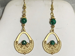 NEW LISTING*HANDCRAFTED MALACHITE GOLDEN EGYPTIAN OPEN TEARDROP EARRINGS-NEW