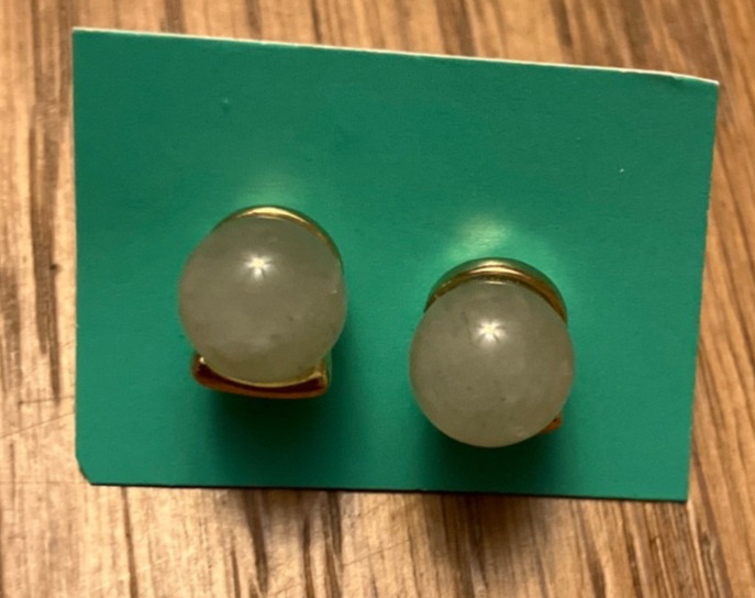 14K GF LIGHT GREEN JADE POST EARRINGS..