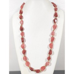 Deep Peach Faceted Glass Bead Necklace 34 Inch Gold Tone Links Long Statement
