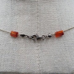 Dainty Orange Stone Necklace Hand Knotted Cord Station Copper tone Metal 17″